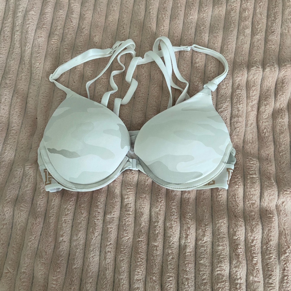 PINK white camo tee shirt bra